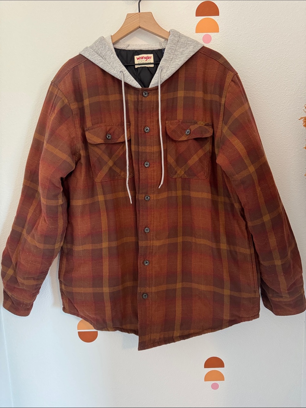 Wrangler Brown & Red Plaid Hooded Shirt Jacket N0023